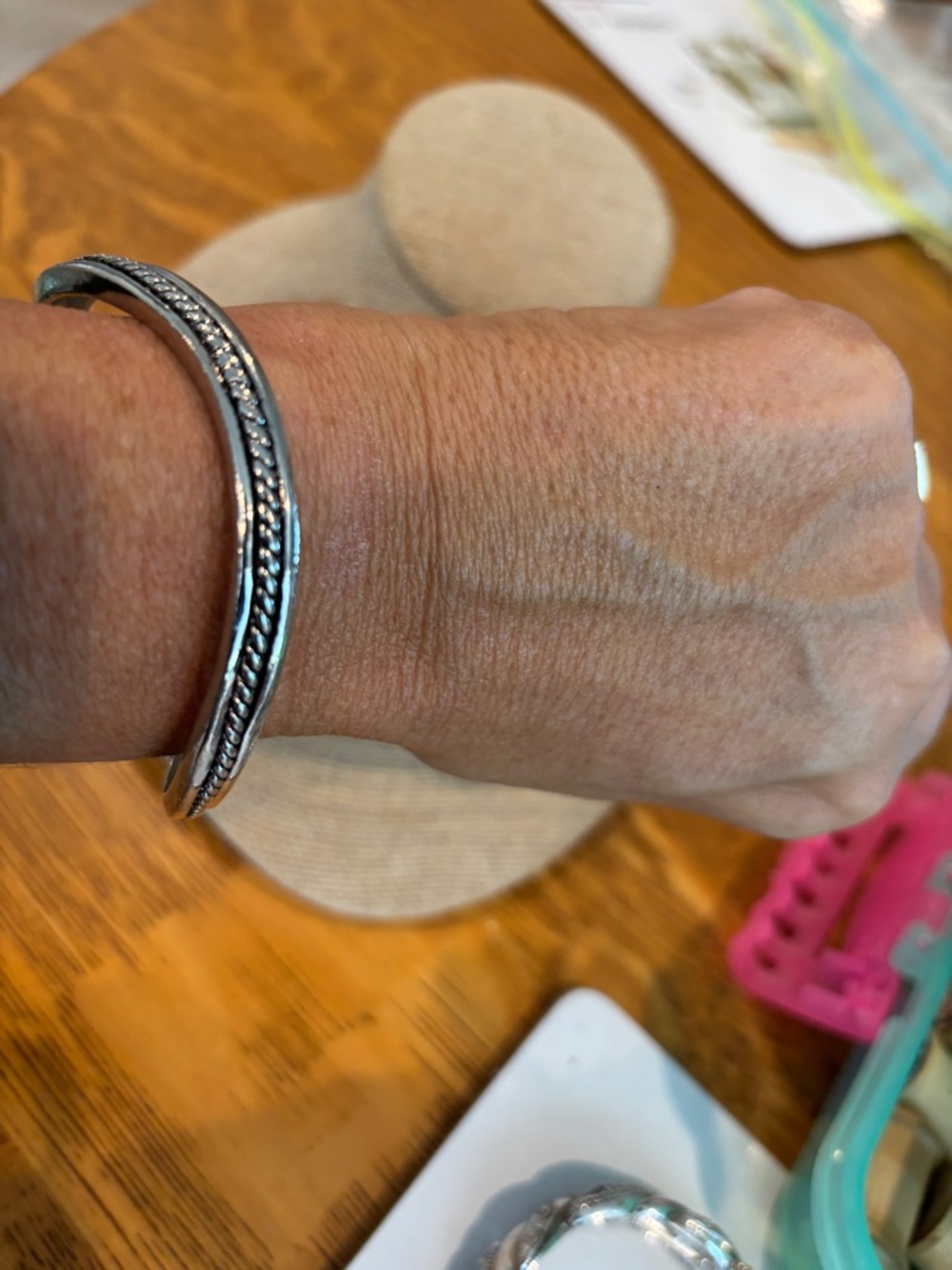 Silver Twisted Rope Bangle Bracelet - Picture 2 of 3